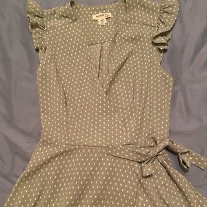 Green polka dot v neck blouse